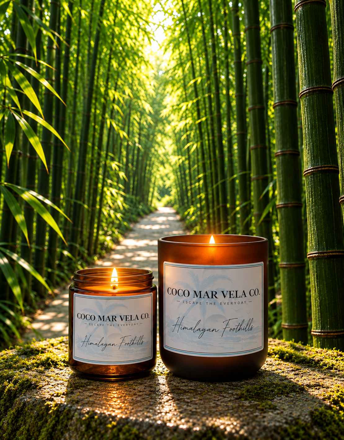 Himalayan Foothills candles in a vivid green bamboo forest